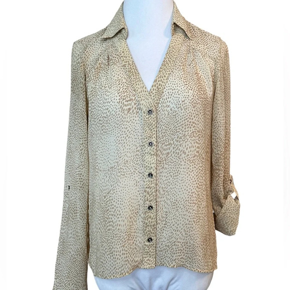 HAVE Animal Print V-neck Blouse with Roll-Tab Sleeves - Picture 1 of 6